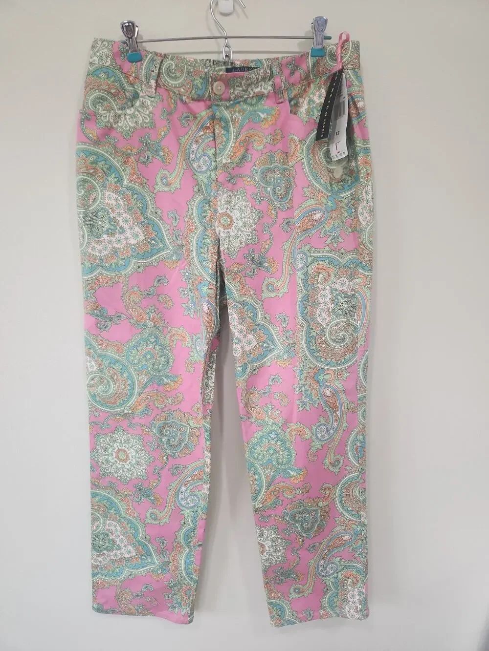 Vintage 90's Lauren Ralph Lauren Paisley Geo Floral Pants Women's Size 12 Pink
